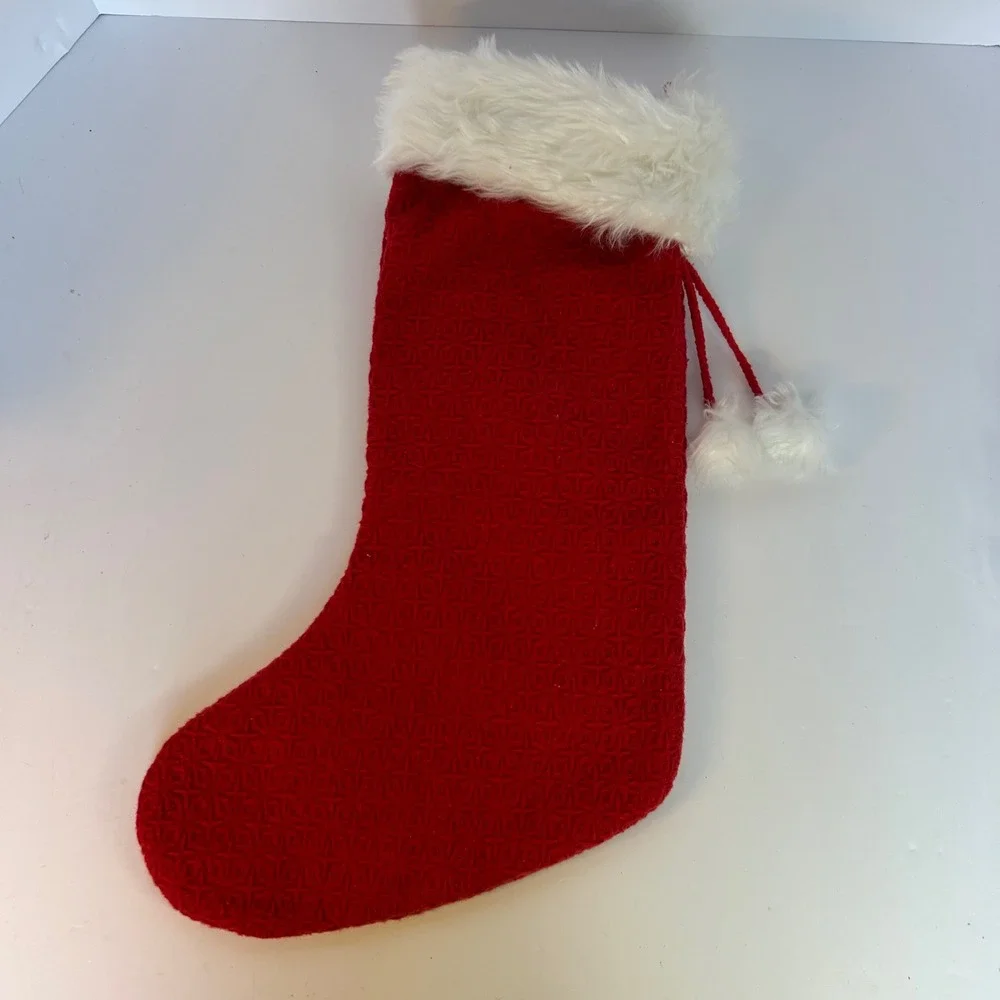 Red Waffle Knit Christmas Stocking‎ Embroidered Initial A Faux Fur Trim
